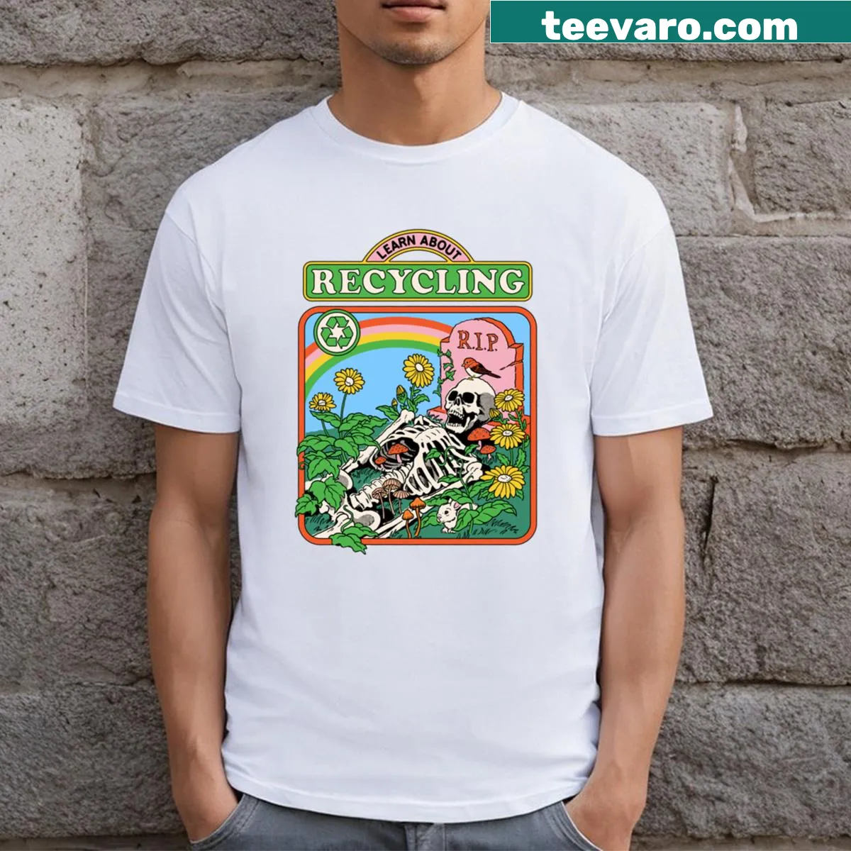 Educational t-shirt promoting recycling awareness — on a men's t-shirt