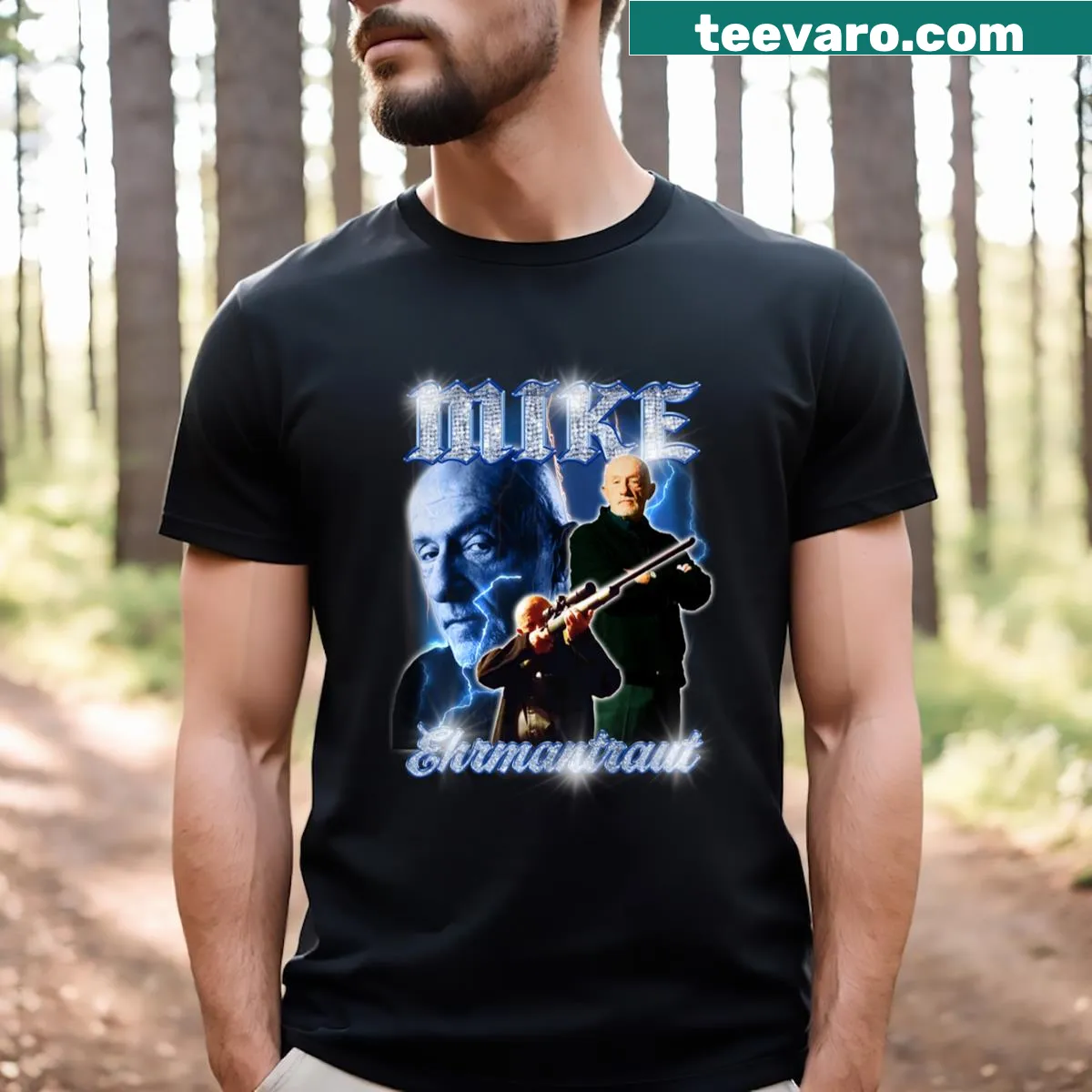 Vintage-style t-shirt featuring Mike Ehrmantraut from Breaking Bad — on a men's t-shirt