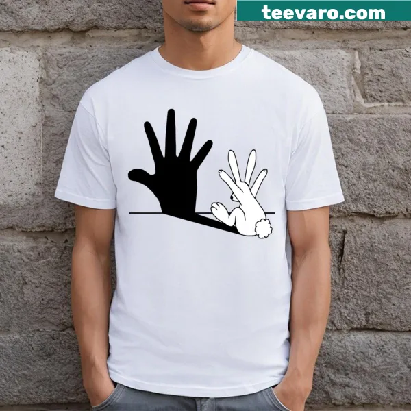 Minimalist rabbit hand shadow illustration on T-shirt