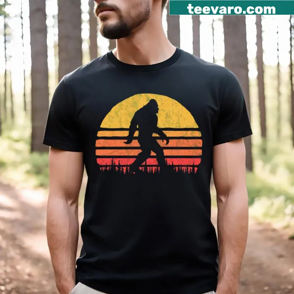 Vintage silhouette of Bigfoot against sun design