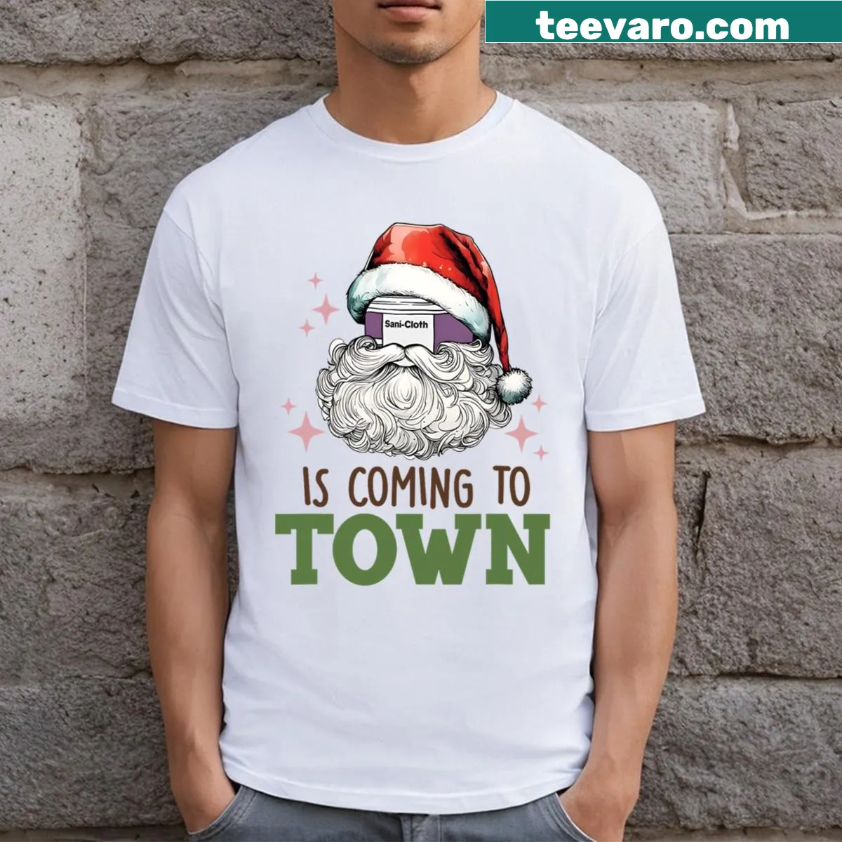 Funny Christmas nurse T-shirt with Santa hat illustration — on a men's t-shirt