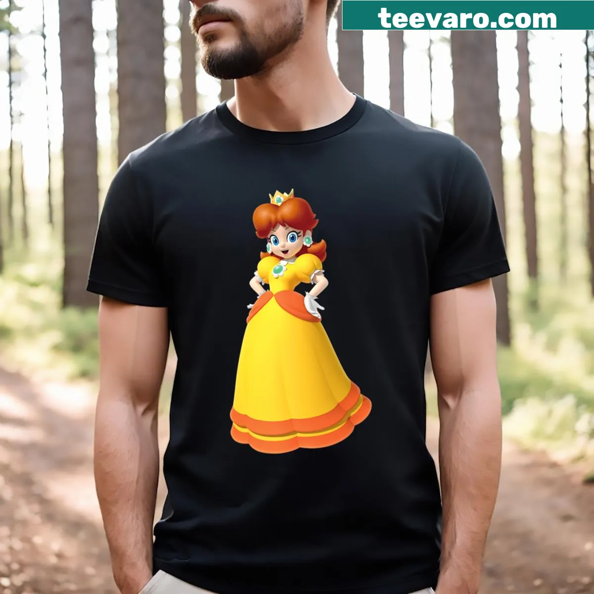 3D poster design of Princess Daisy from Super Mario on T-shirt — on a men's t-shirt