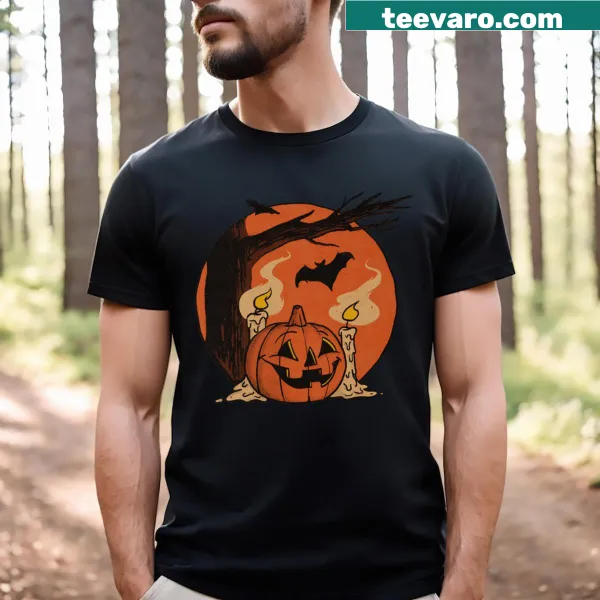 Vintage pumpkin scene design on a Halloween T-shirt