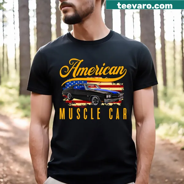 T-shirt featuring an illustration of an American muscle car