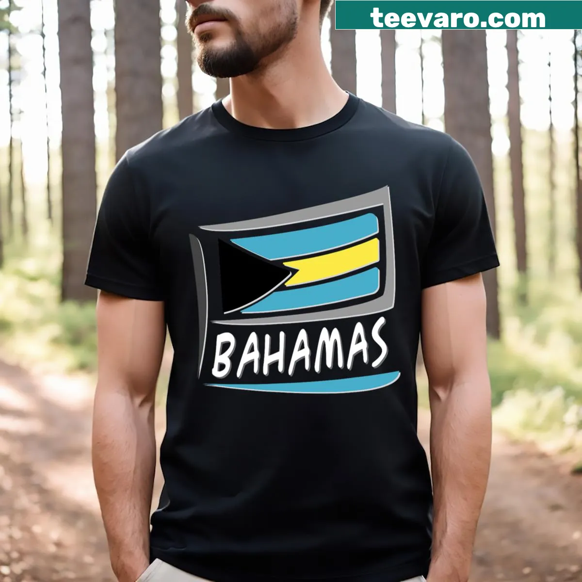 Bahamian flag design t-shirt — on a men's t-shirt
