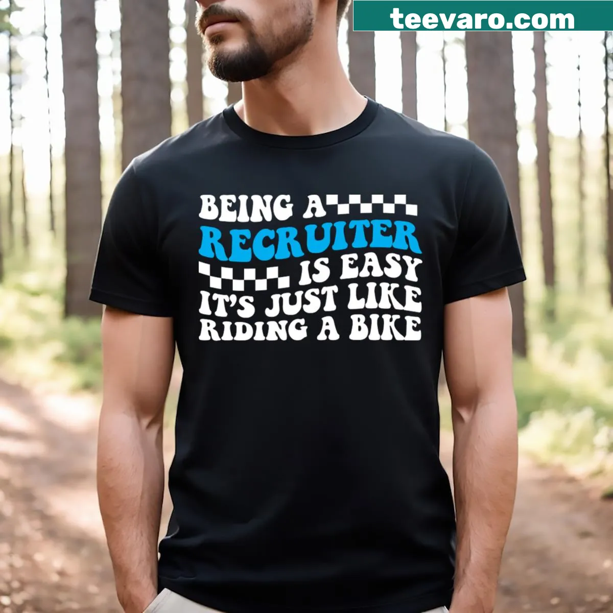 Funny t-shirt for recruiters featuring humorous job-related message — on a men's t-shirt