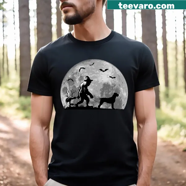 Halloween t-shirt featuring Bigfoot and Cane Corso illustration
