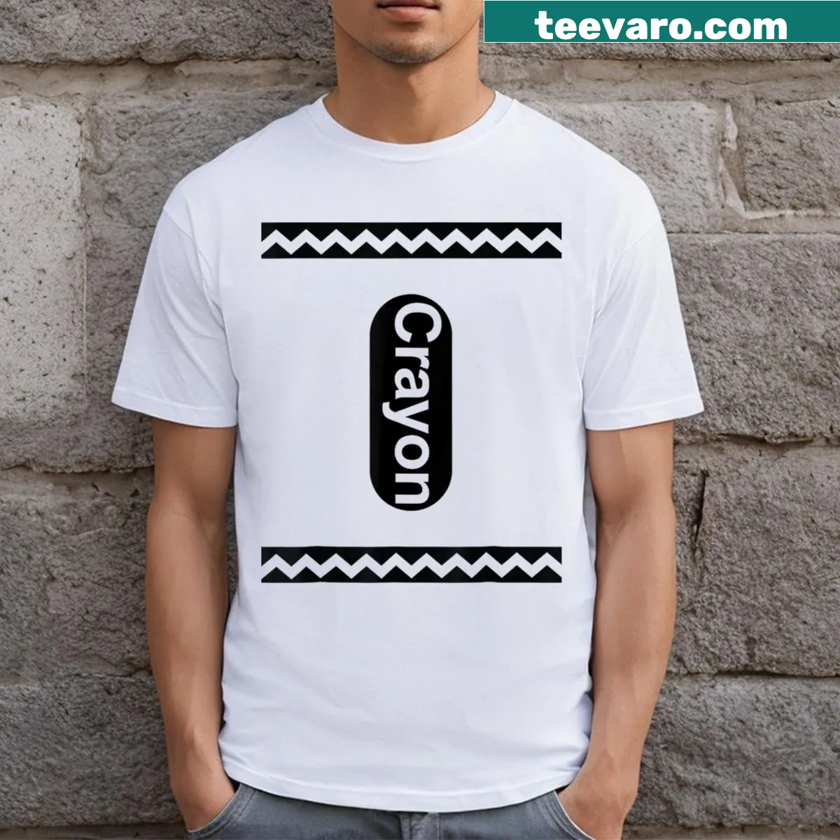 Cartoon box of crayons graphic on a family matching T-shirt — on a men's t-shirt