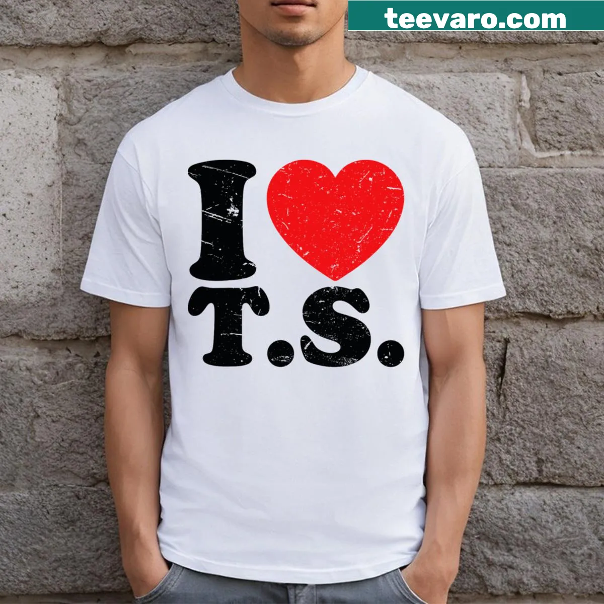 Cute T-shirt with a red heart and 'I Love Ts' text for kids. — on a men's t-shirt