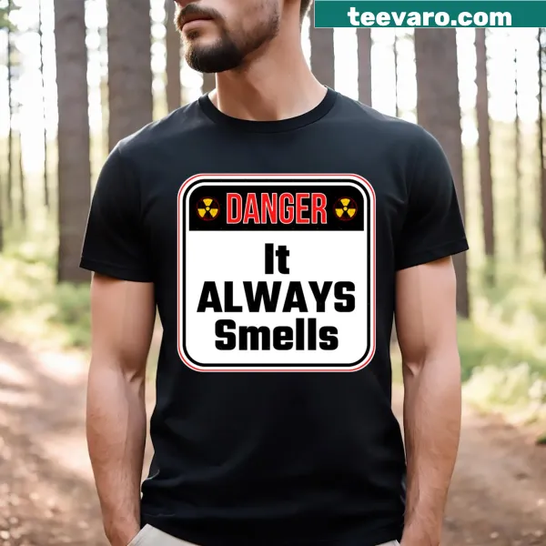 Warning sign graphic T-shirt with humorous text