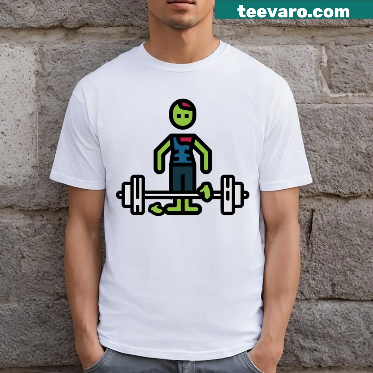 Funny gym t-shirt with zombie and deadlift theme — on a men's t-shirt