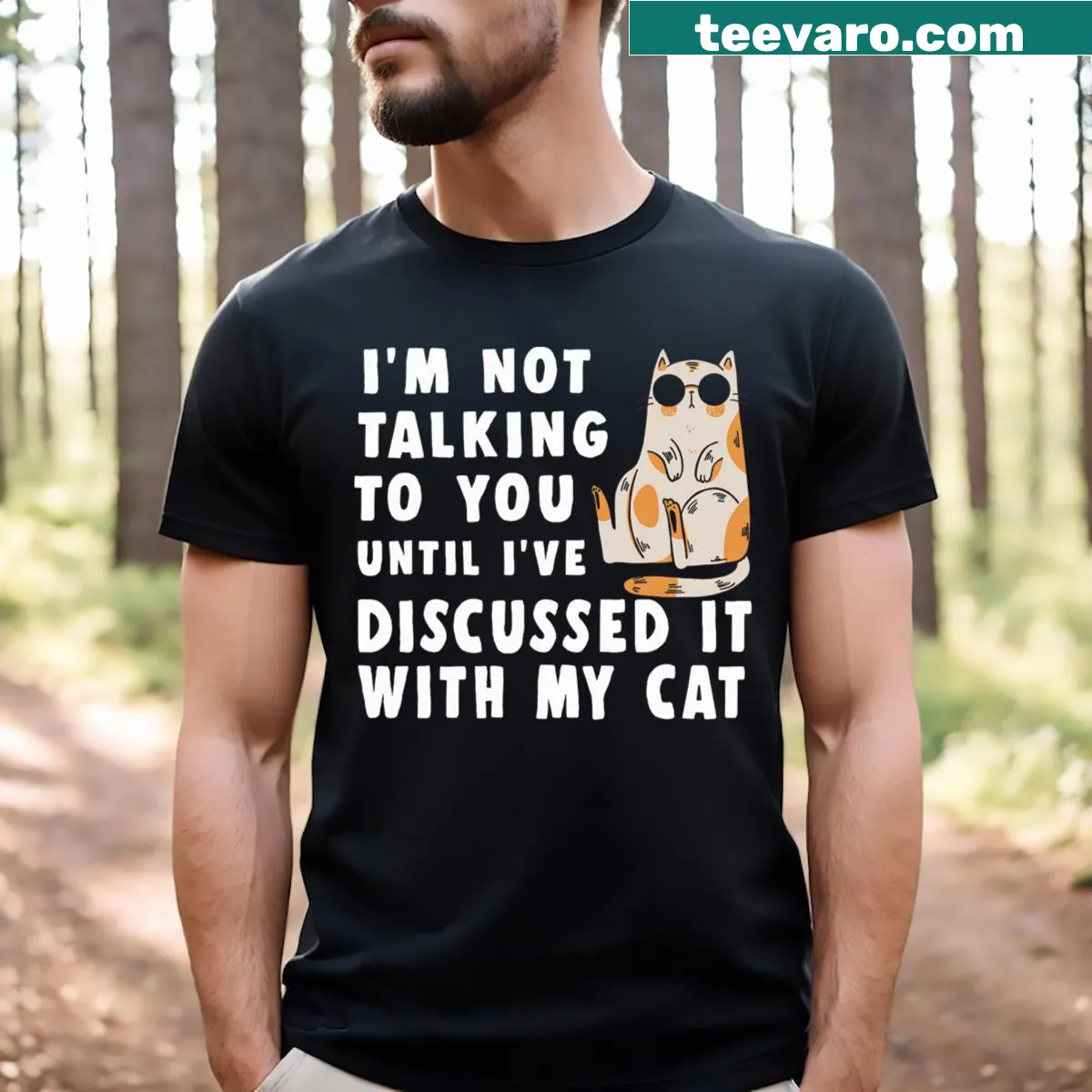Graphic tee featuring humorous cat owner phrase for cat lovers — on a men's t-shirt