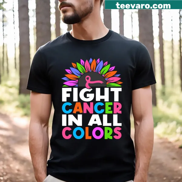 Breast cancer awareness t-shirt with a multi-color ribbon design