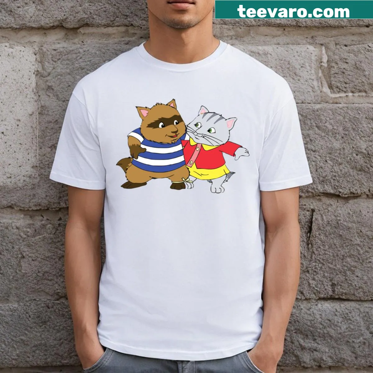 Funny couples t-shirt featuring playful typography inspired by Timothy Goes To School — on a men's t-shirt