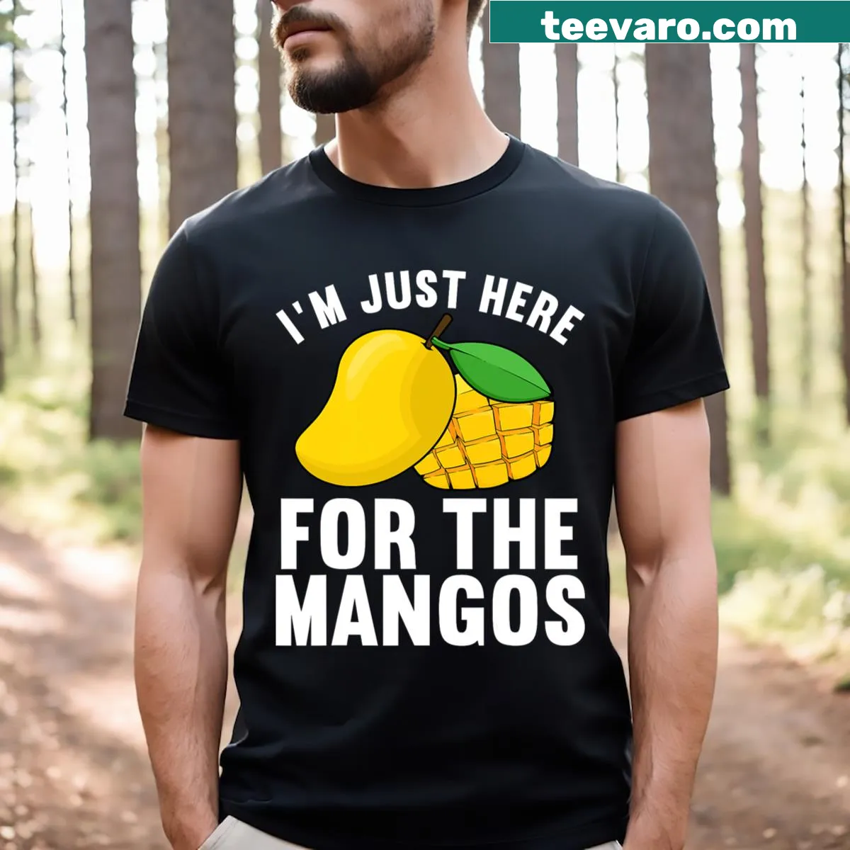 Playful t-shirt featuring a funny mango design — on a men's t-shirt