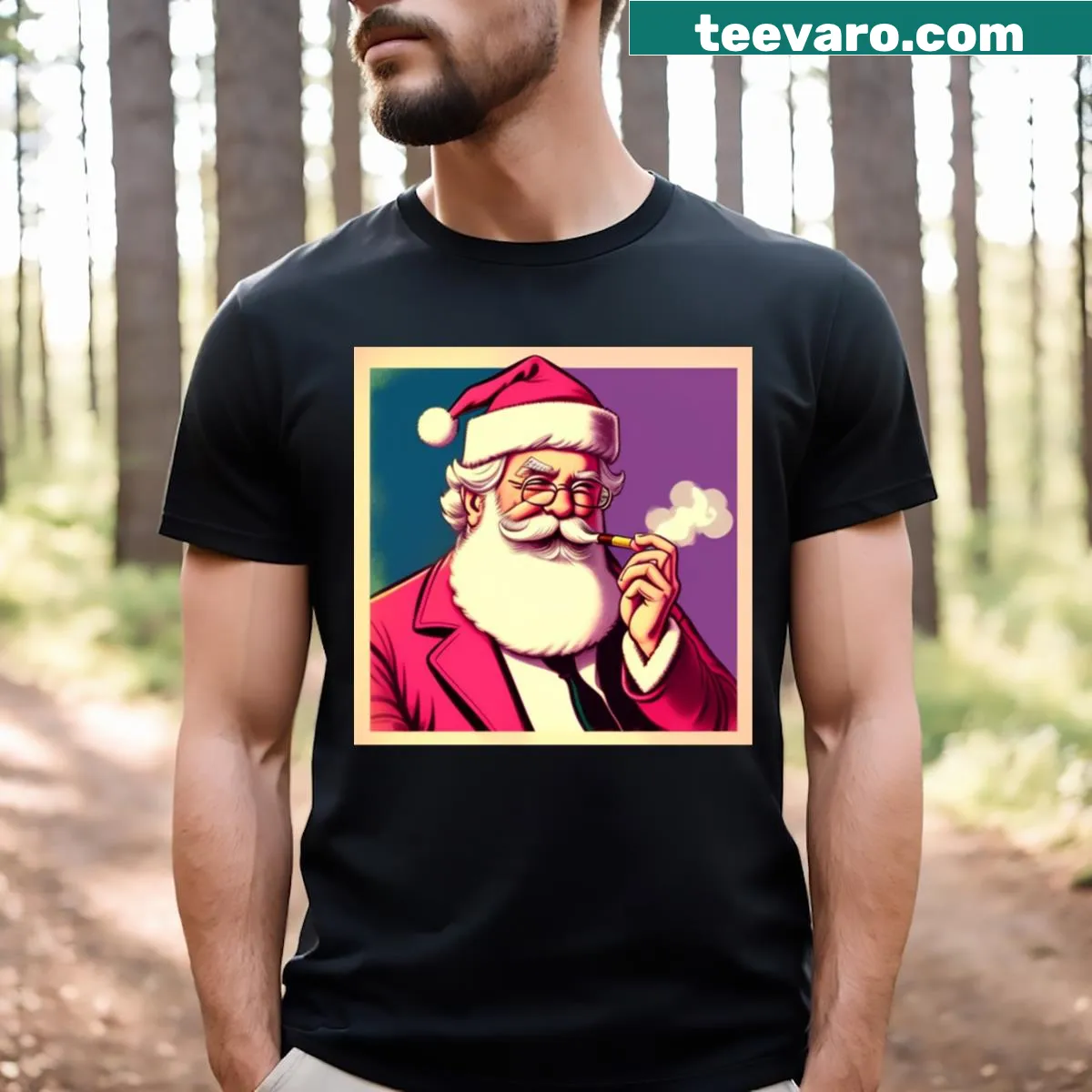 Retro Santa graphic t-shirt with a humorous twist — on a men's t-shirt
