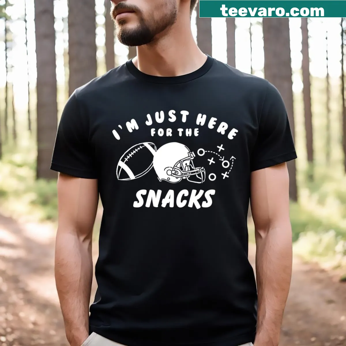 Funny T-shirt for football lovers featuring the phrase about snacks. — on a men's t-shirt
