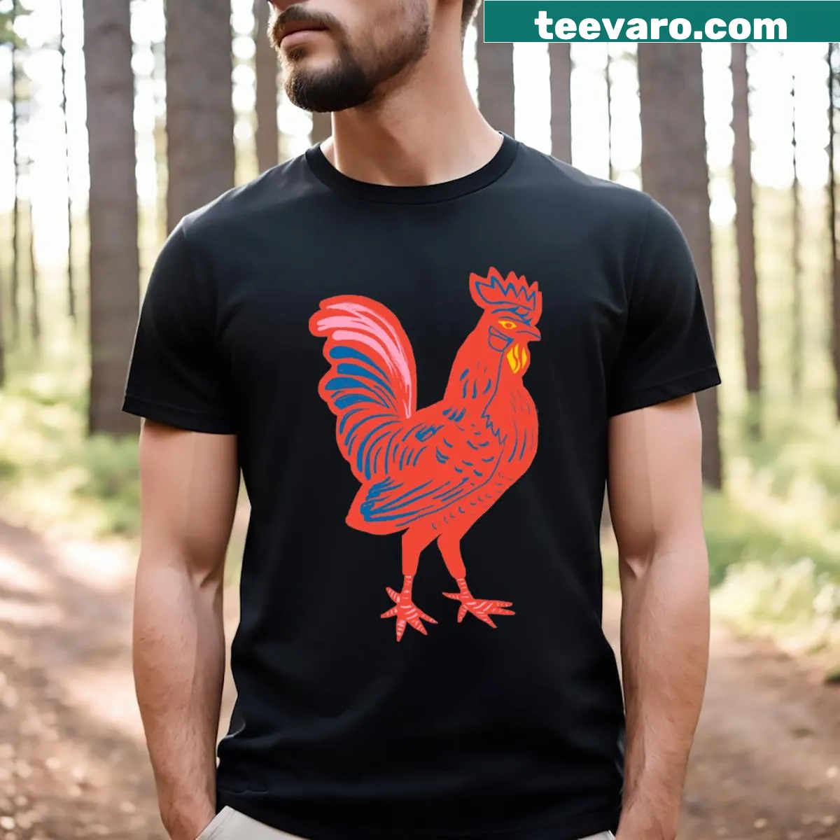 Minimalist silhouette of a Japanese rooster on a t-shirt — on a men's t-shirt