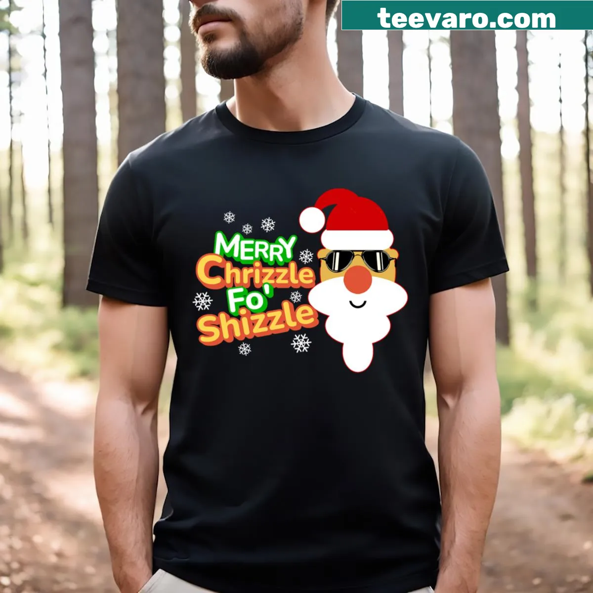 Funny cartoon depiction of a mischievous Santa Claus on a T-shirt — on a men's t-shirt