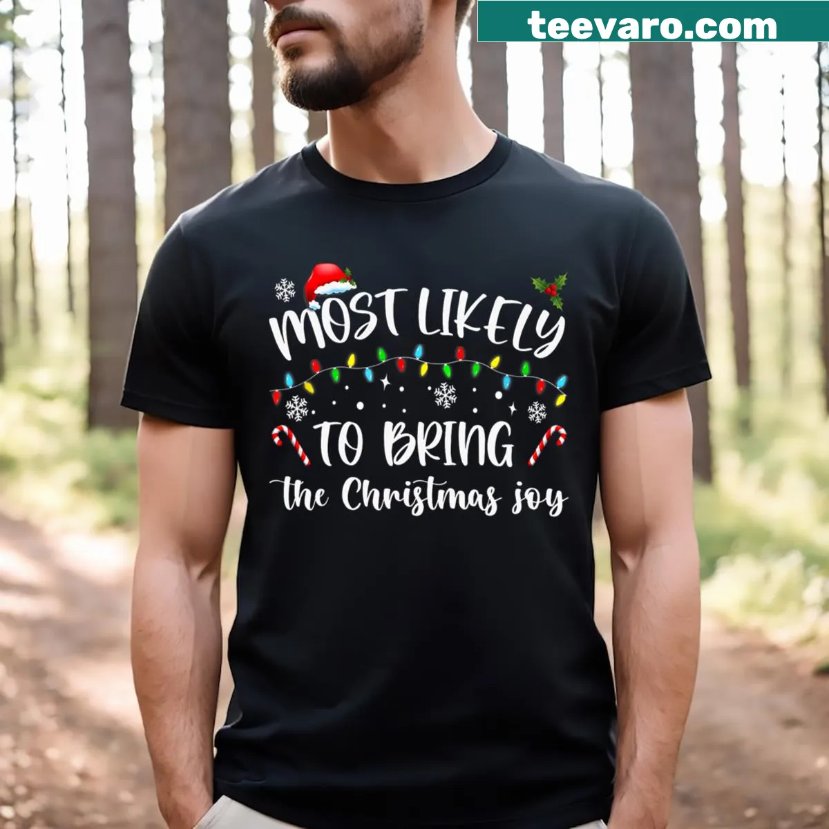 Christmas Joy family t-shirt with festive text design — on a men's t-shirt