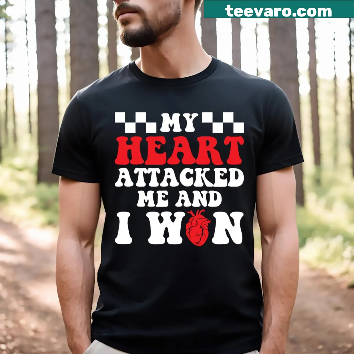 Heart Attack Heart Surgery t-shirt with bold message — on a men's t-shirt