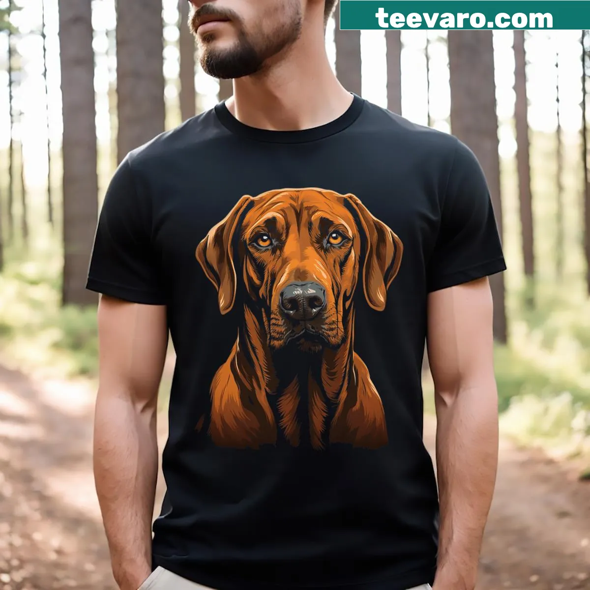T-shirt with an illustration celebrating Rhodesian Ridgebacks — on a men's t-shirt
