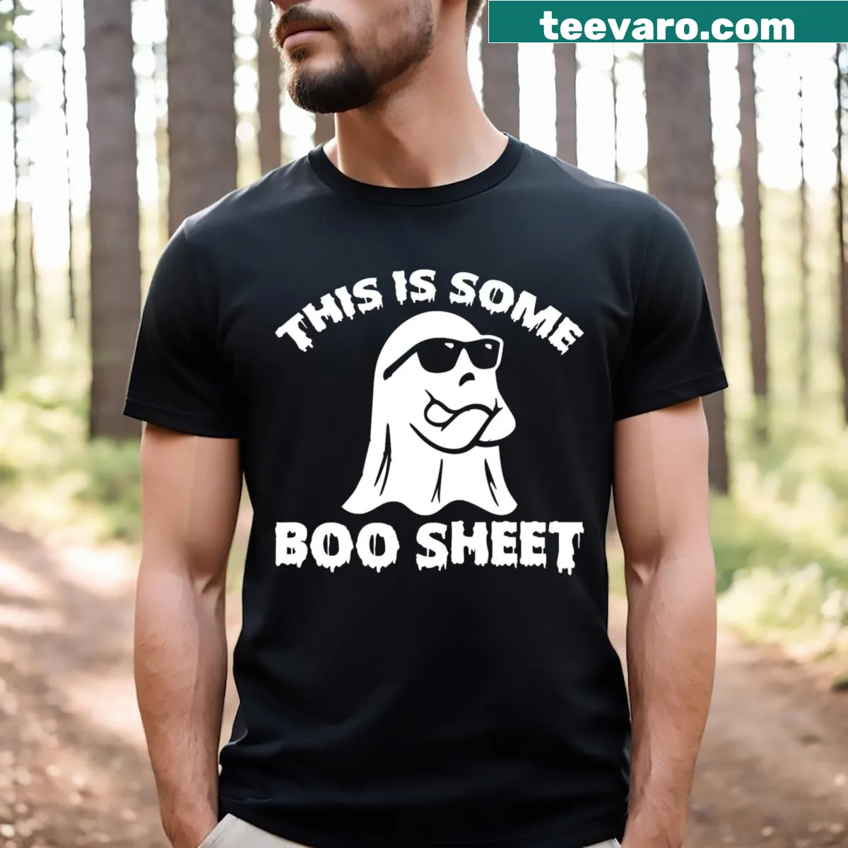 Funny Halloween t-shirt with ghost graphic and humorous text — on a men's t-shirt
