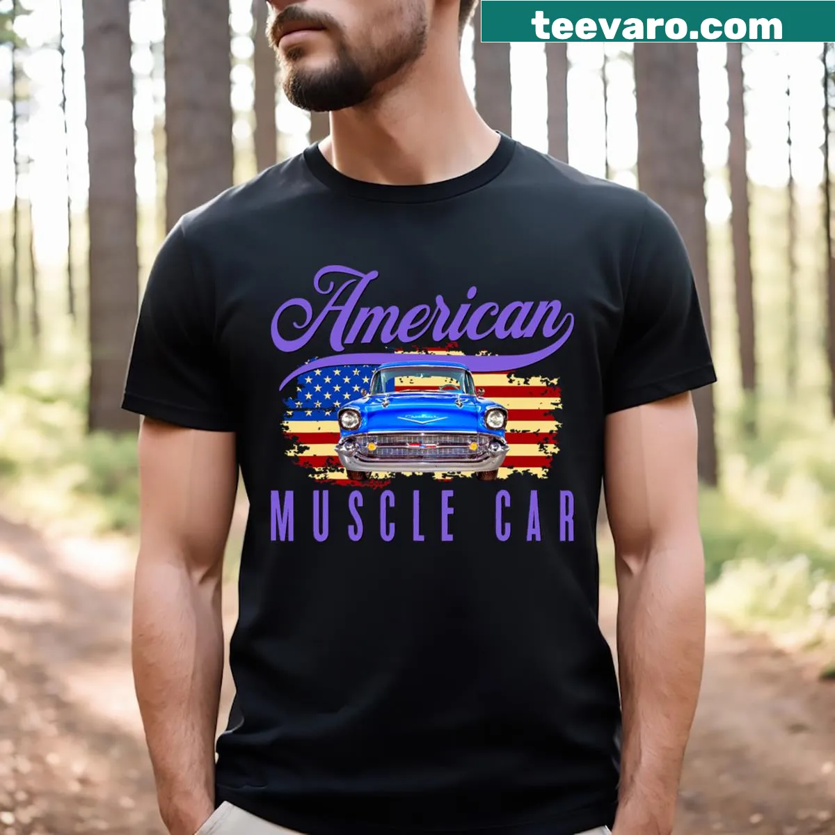 Muscle car graphic T-shirt for enthusiasts of all ages — on a men's t-shirt