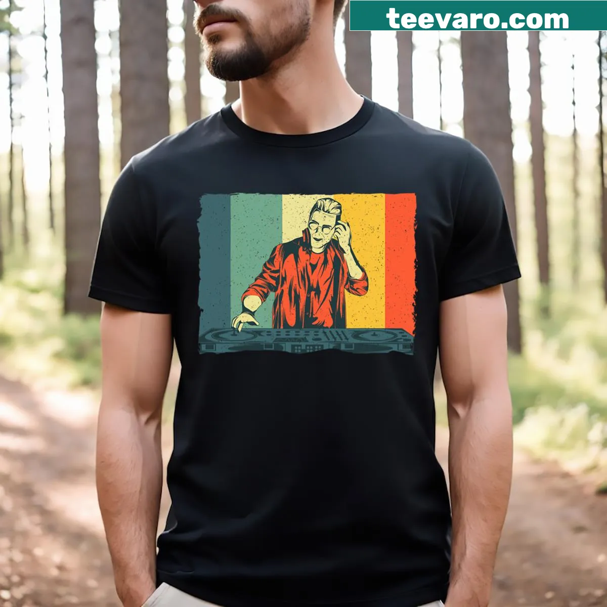 Vintage DJ art design for music lovers — on a men's t-shirt