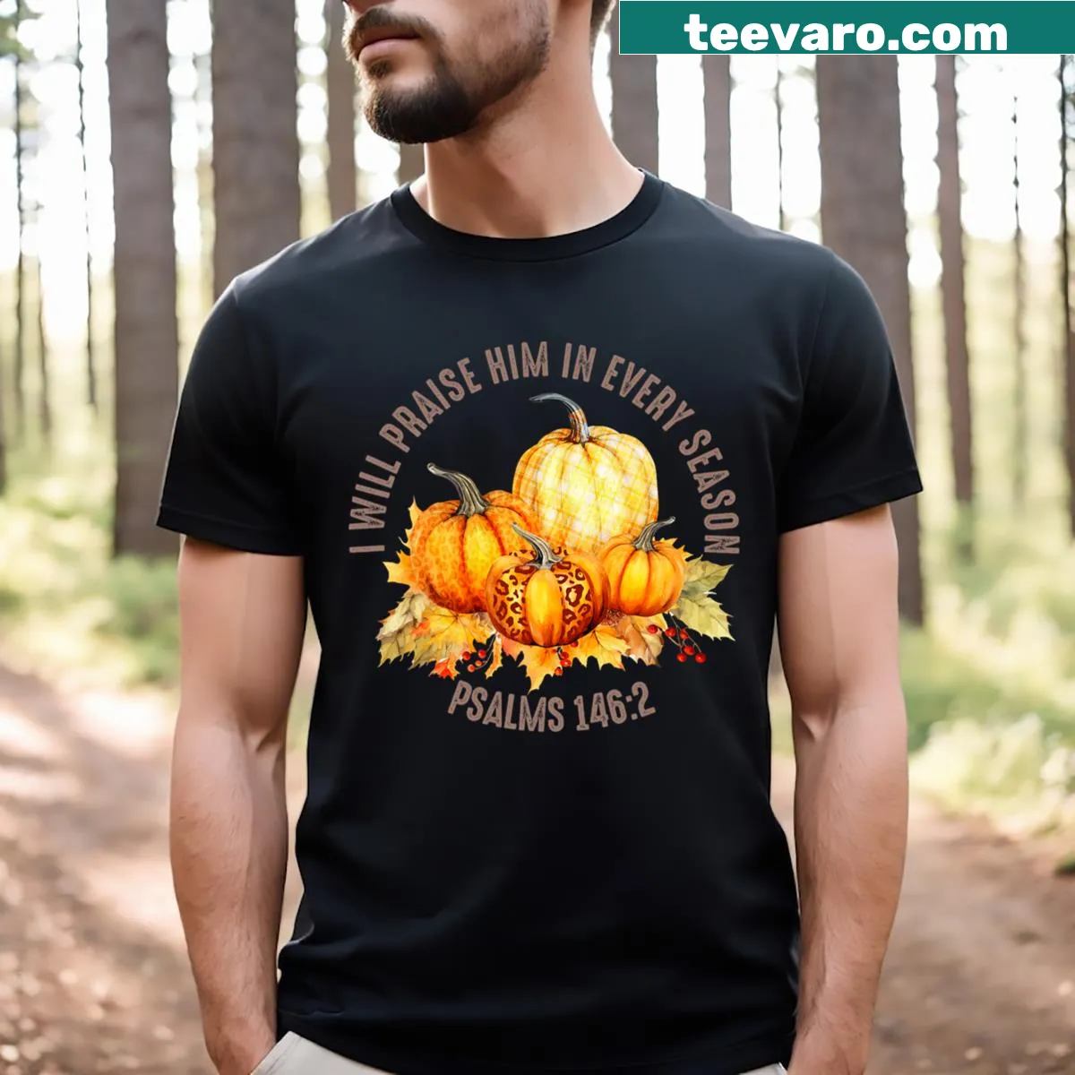 Inspirational text featuring a Bible verse for all seasons — on a men's t-shirt