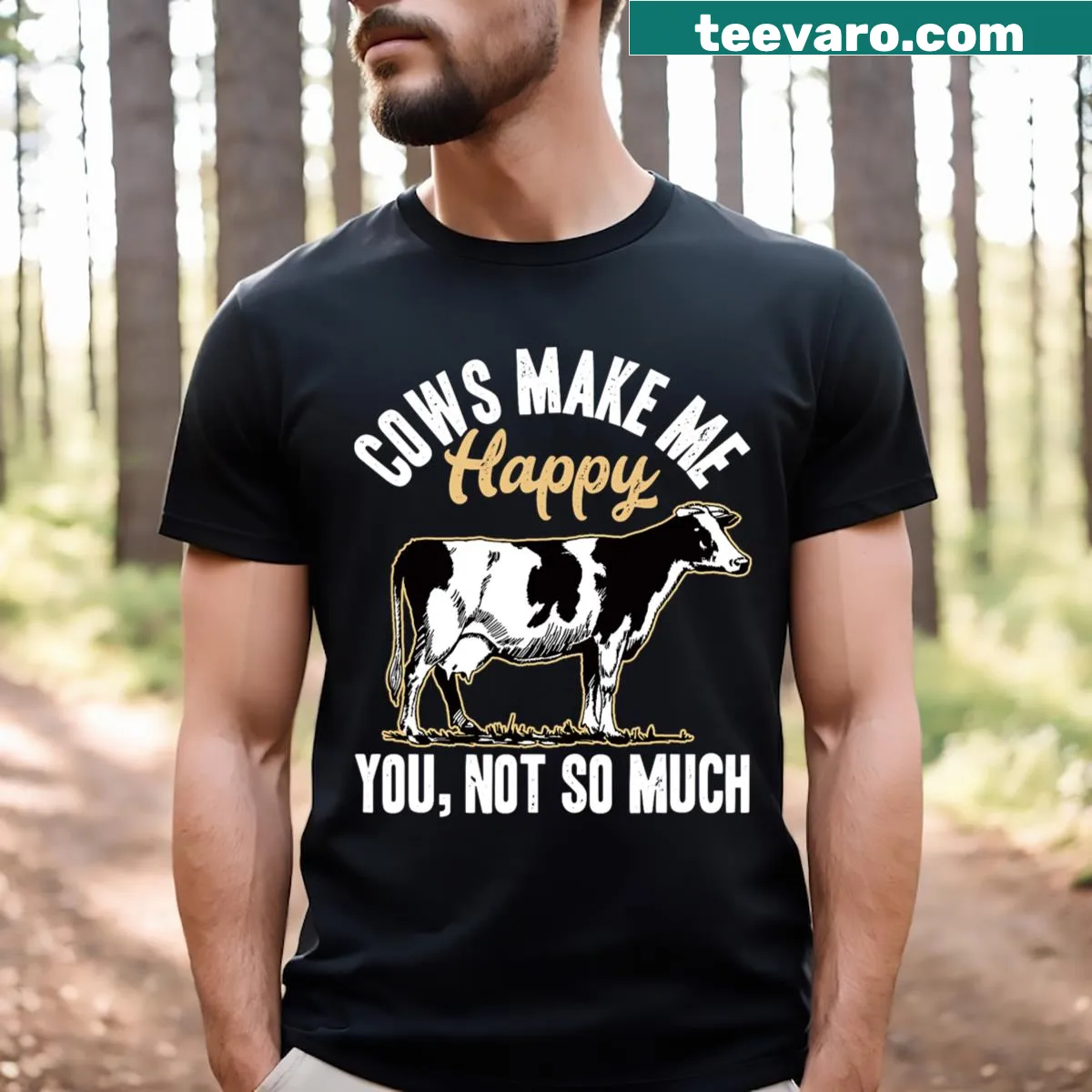 Funny farmer t-shirt featuring cows and humor — on a men's t-shirt