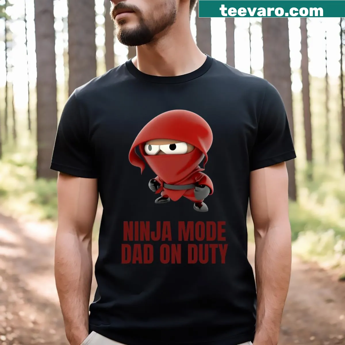 Funny t-shirt for dads with text about ninja mode — on a men's t-shirt