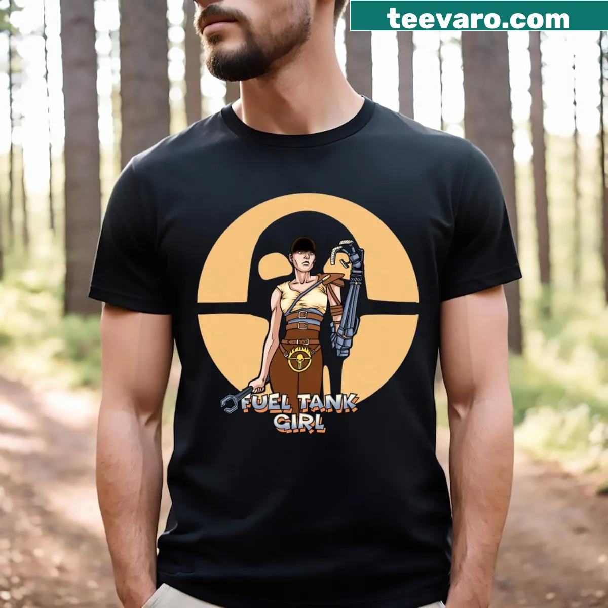 Playful text design on Fuel Tank Girl tee — on a men's t-shirt
