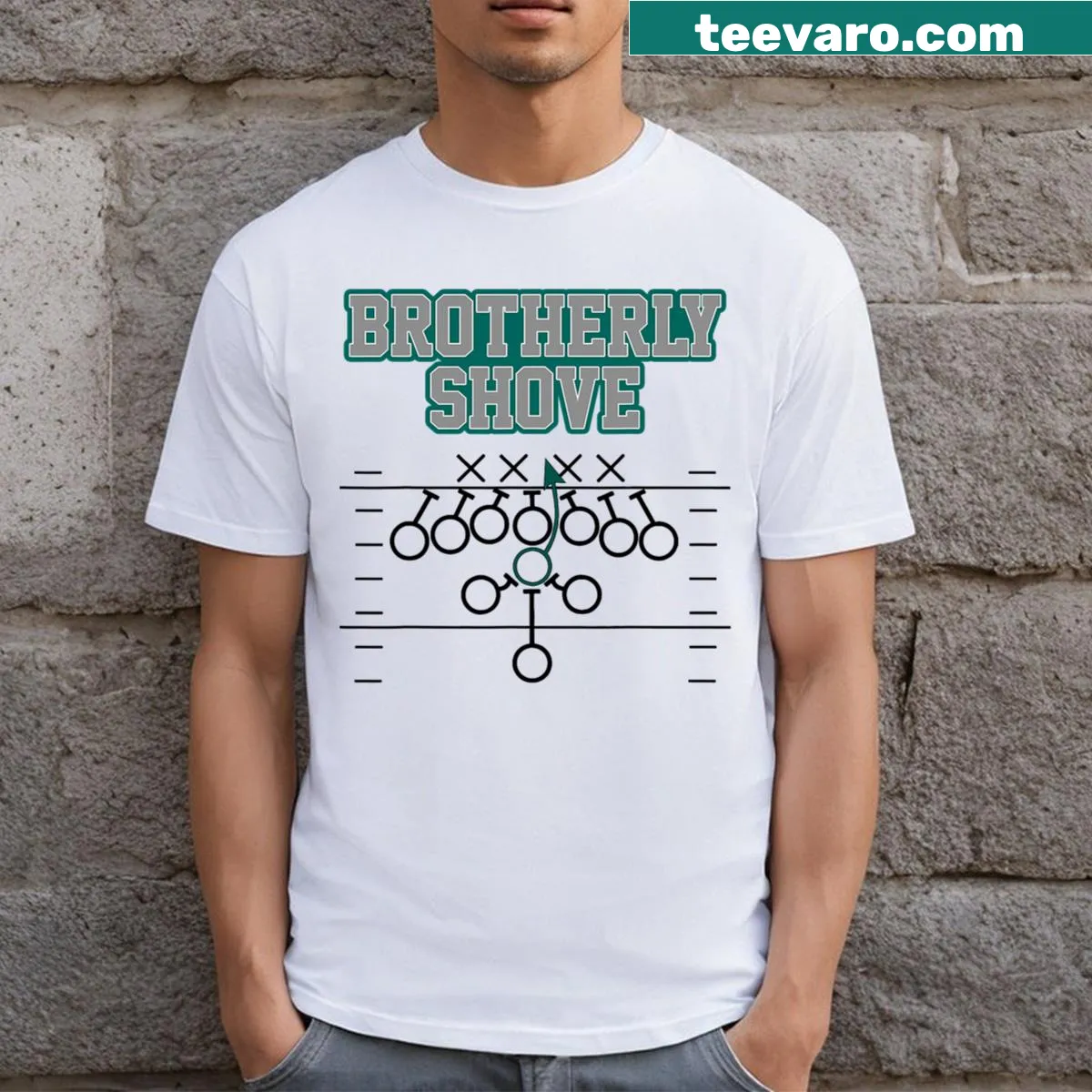 T-shirt with humorous 'Brotherly Shove' slogan for football fans — on a men's t-shirt