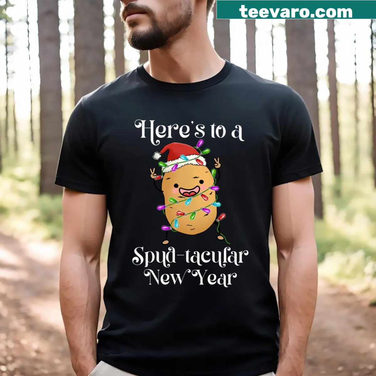 Graphic T-shirt featuring Bigfoot with aliens and UFOs in a playful design — on a men's t-shirt