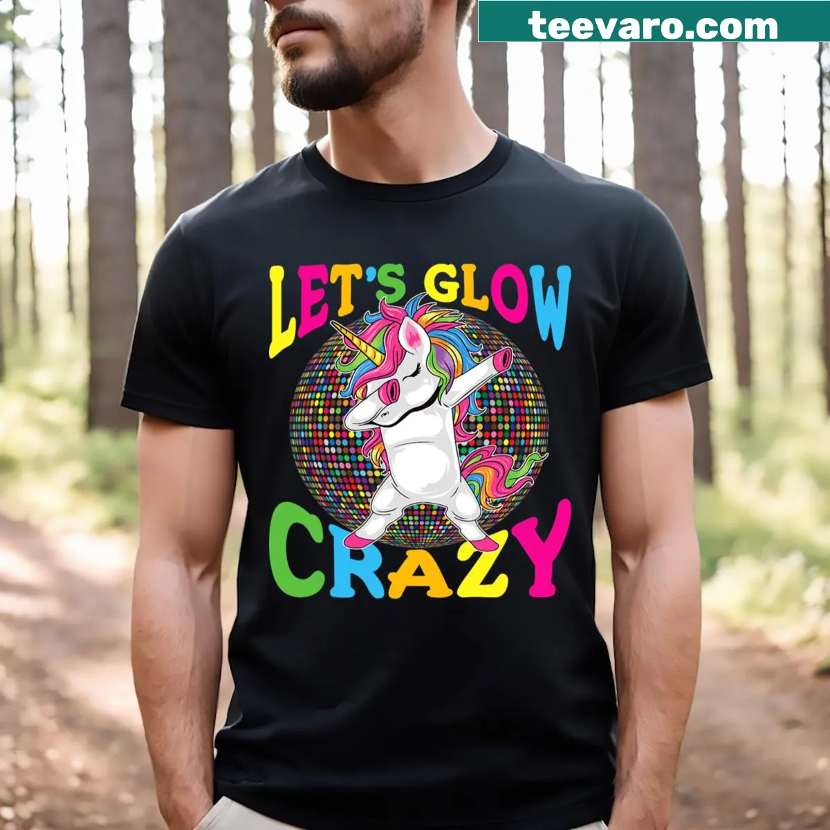 Retro quote 'Get Your Glow On' graphic t-shirt — on a men's t-shirt