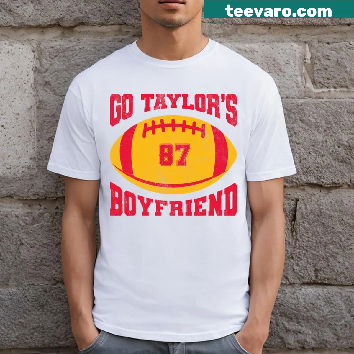 Playful football season t-shirt for Taylor's boyfriend fans — on a men's t-shirt