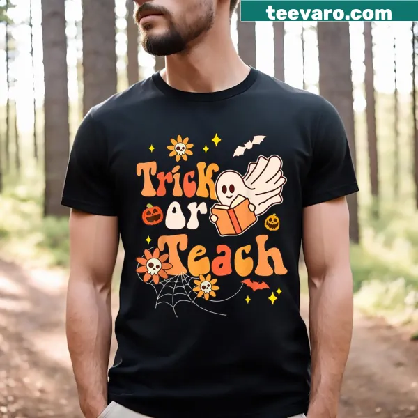 Retro Halloween 'Trick Or Teach' graphic t-shirt