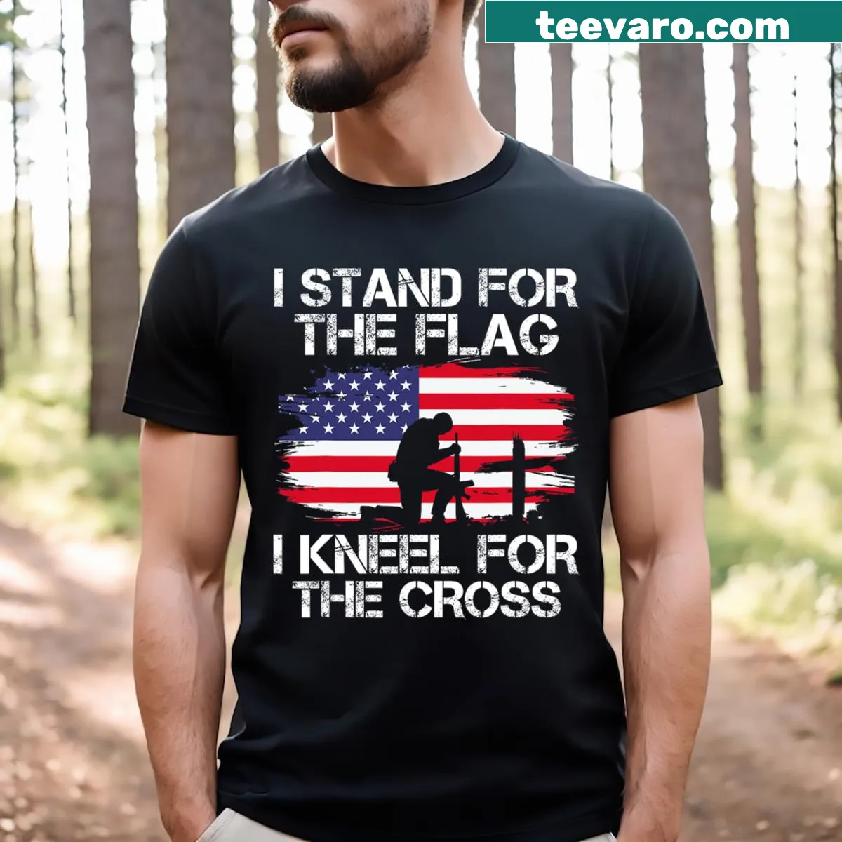 Proud typography shirt expressing faith and patriotism — on a men's t-shirt