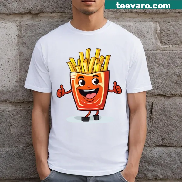 Cute t-shirt featuring Kawaii-style smiling French fries.