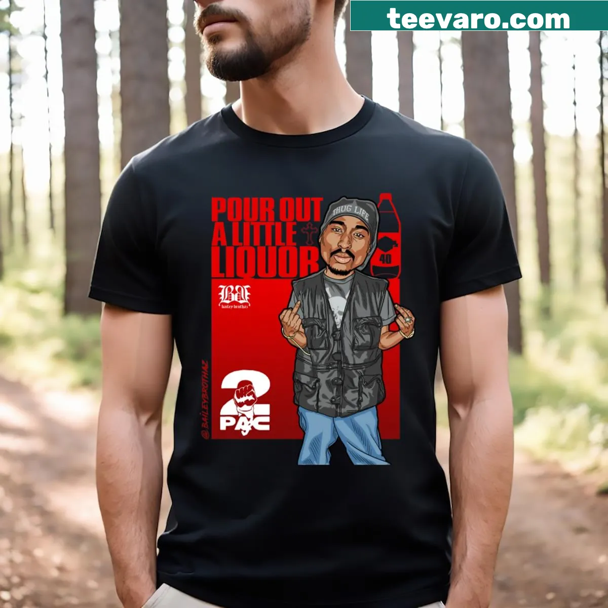 Nostalgic t-shirt with 'Pour Out A Little Liquor' illustration — on a men's t-shirt