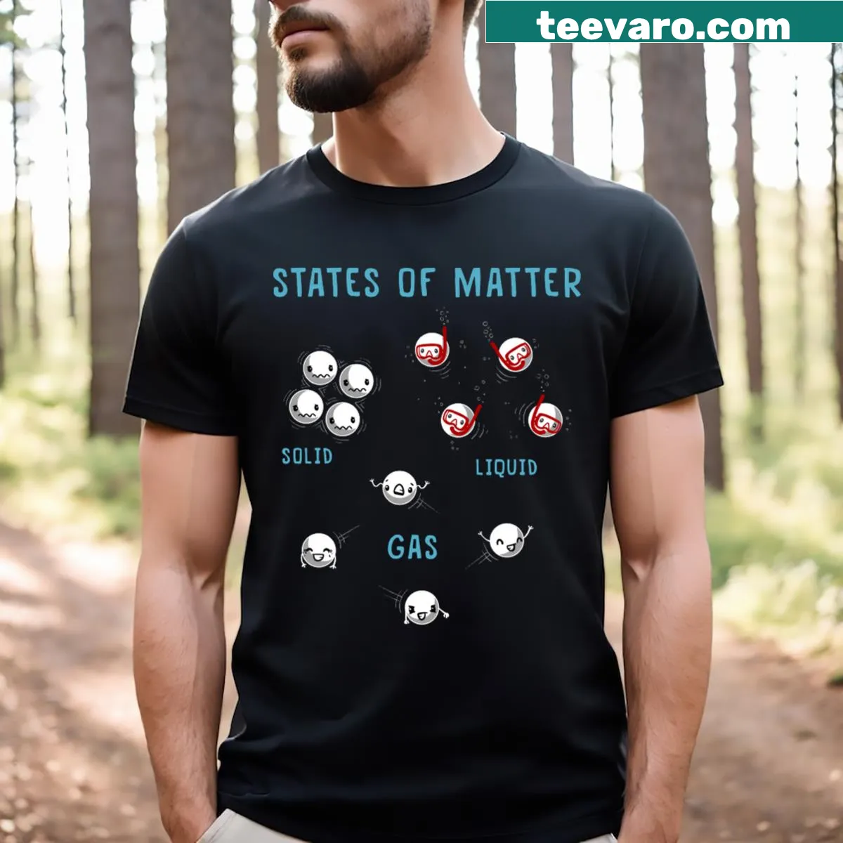 Educational 'States of Matter' graphic on a casual T-shirt — on a men's t-shirt
