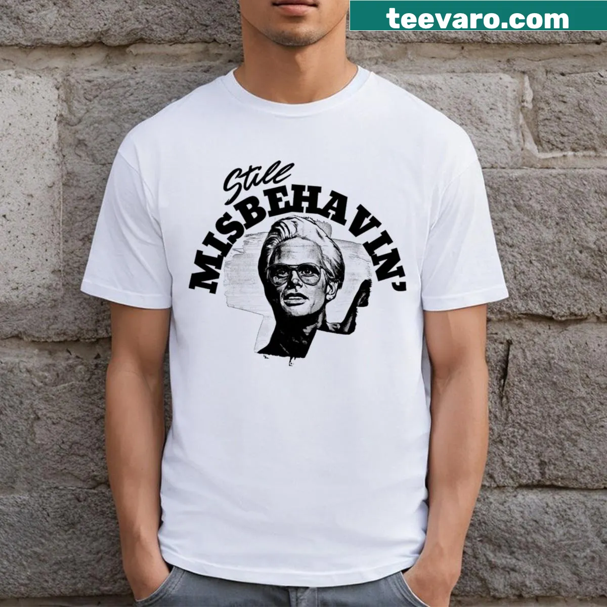 T-shirt with humorous Still Misbehavin' Bible Bonkers graphic — on a men's t-shirt