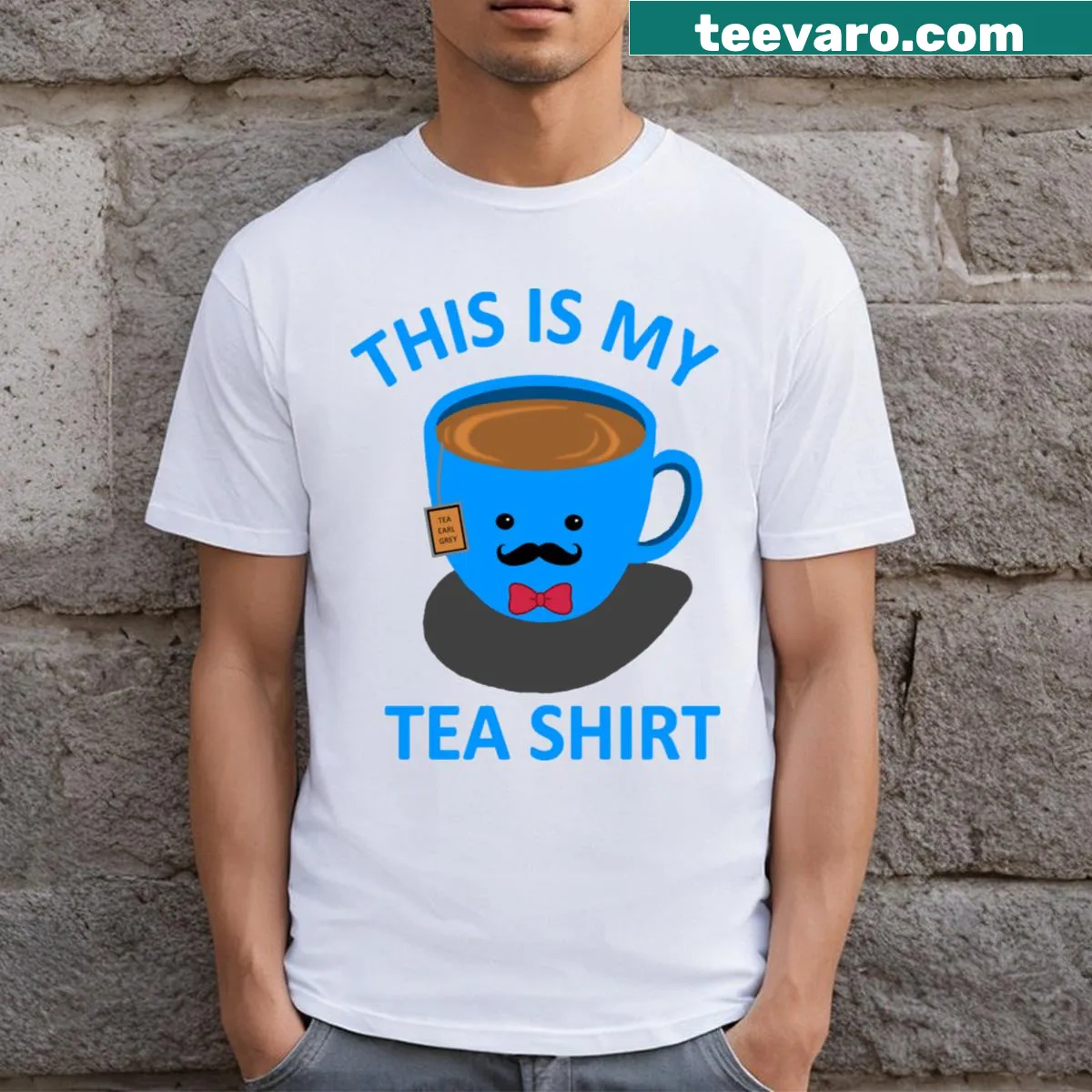 Humorous graphic t-shirt with a tea pun design — on a men's t-shirt