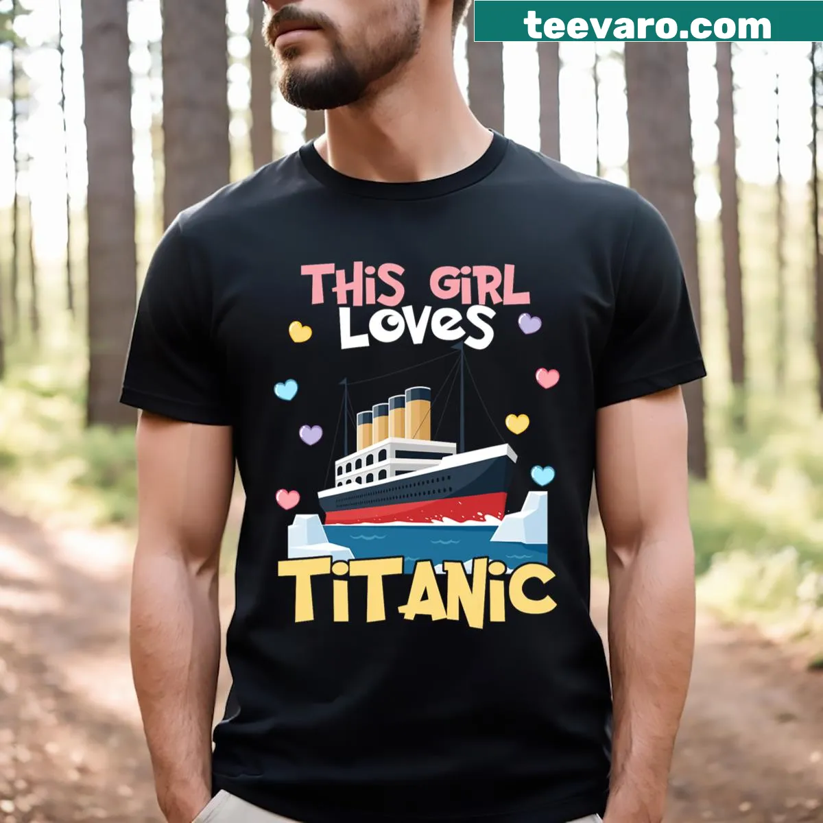 Illustrative Titanic ship design with text for fans of maritime history — on a men's t-shirt