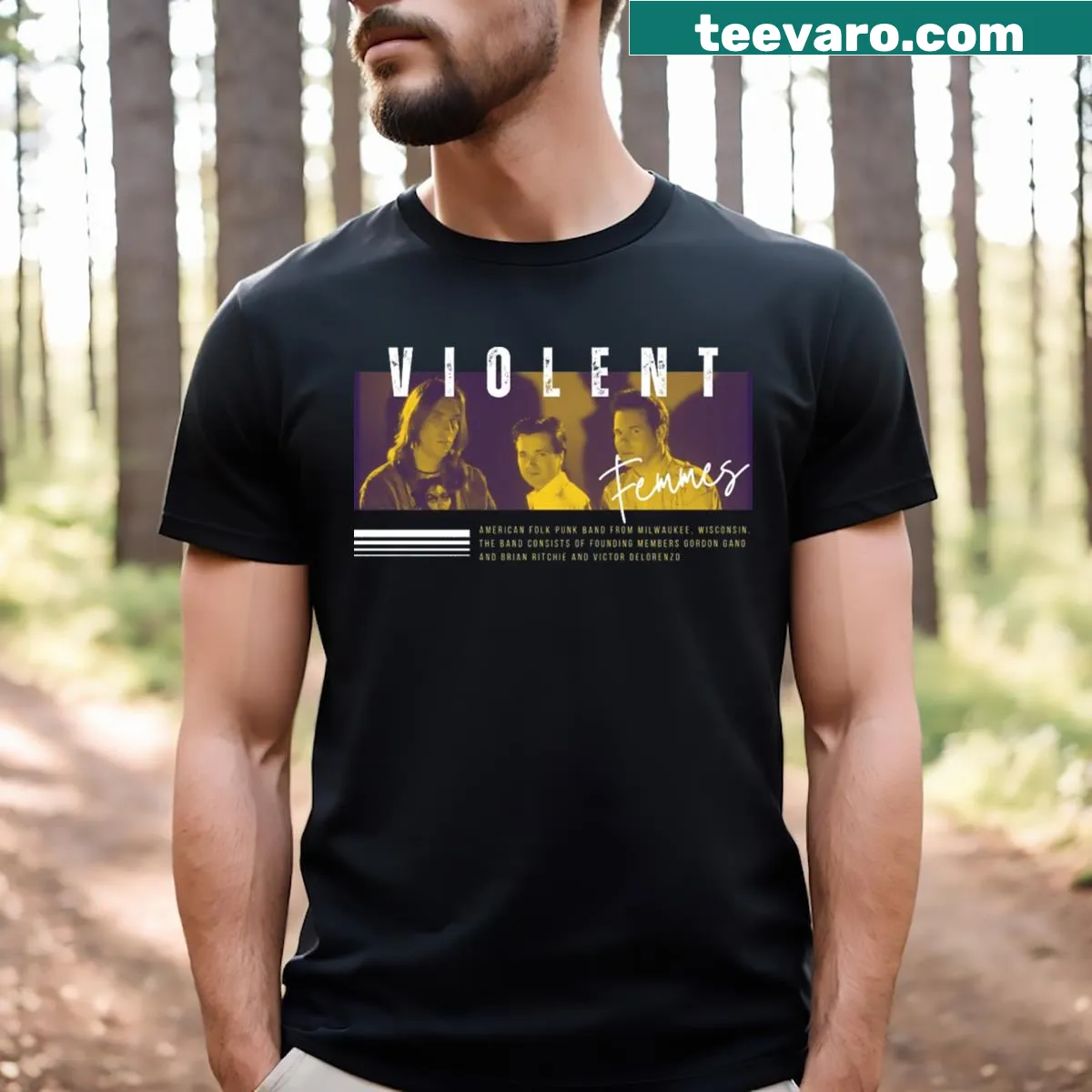 Retro Violent Femmes t-shirt with a nostalgic graphic design — on a men's t-shirt