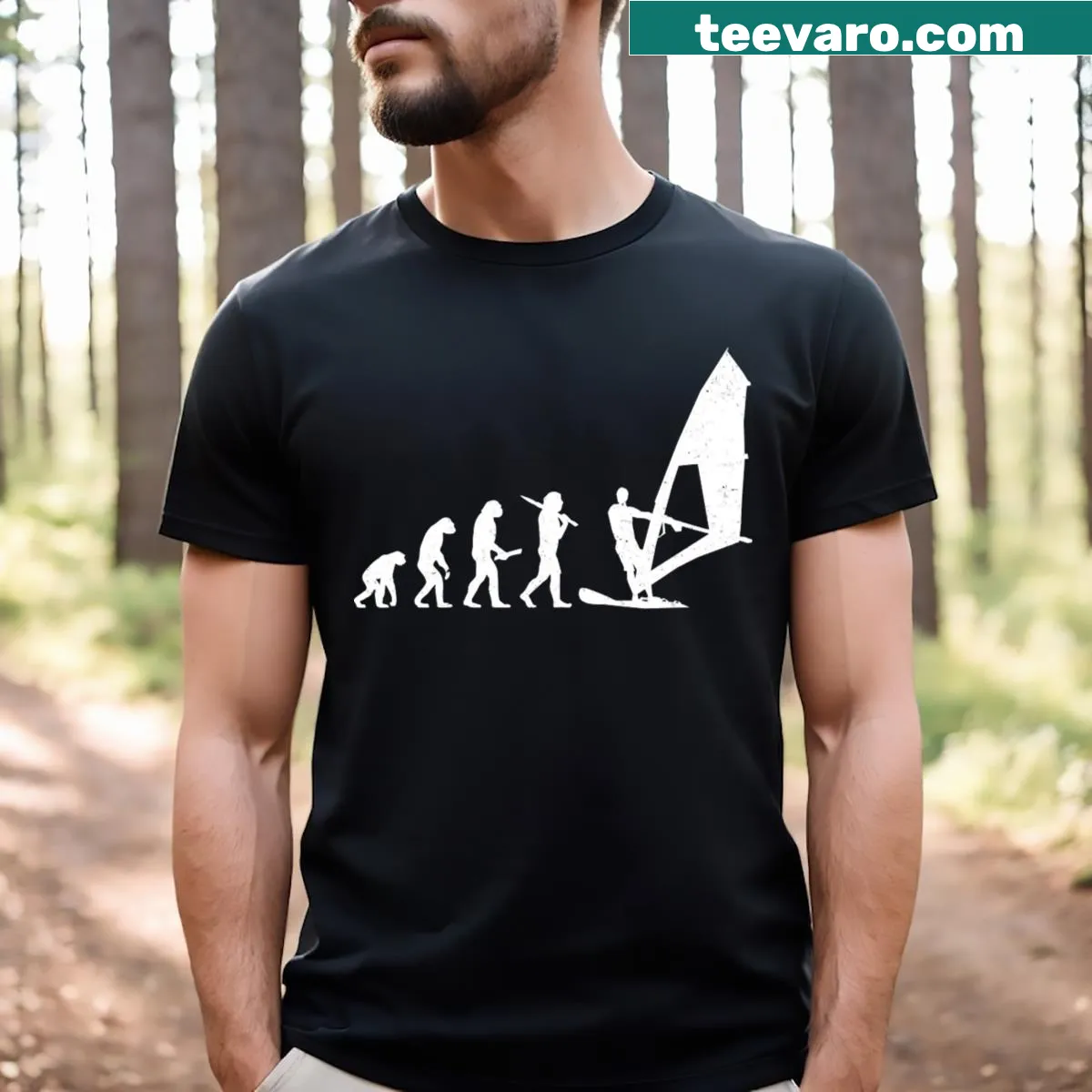 Windsurfing graphic T-shirt with an illustration of surfing — on a men's t-shirt