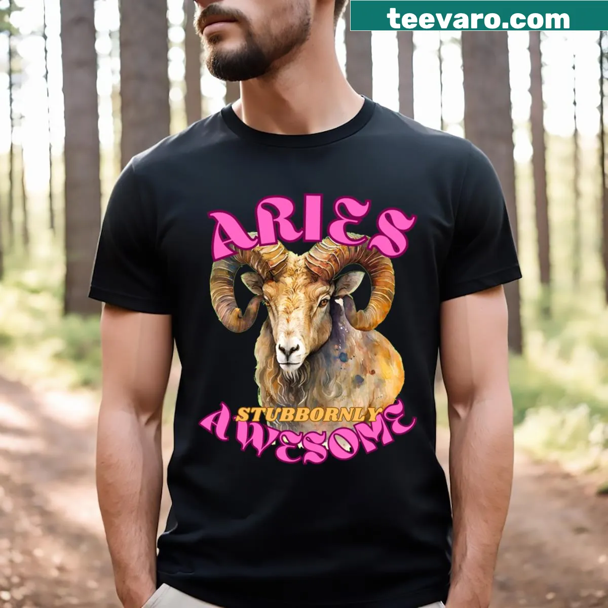 Aries T-shirt with bold text design — on a men's t-shirt