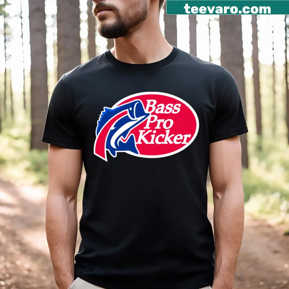 Bold Bass Pro Kicker Sports T-shirt with dynamic typography — on a men's t-shirt