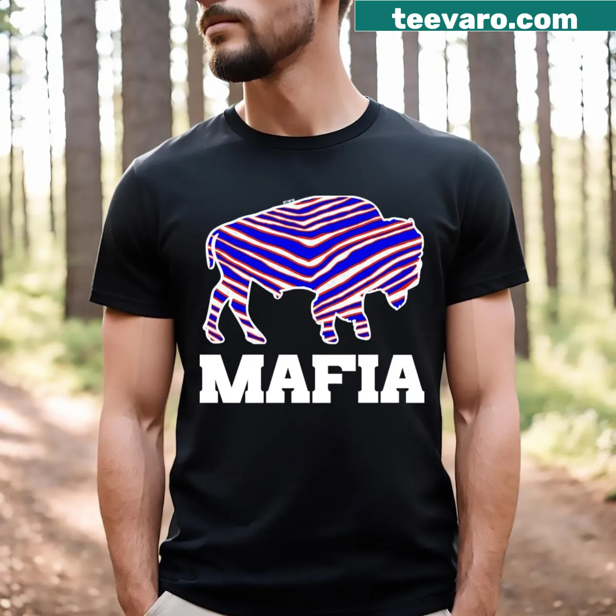 Bills Mafia Zebra T-shirt with bold team graphic — on a men's t-shirt